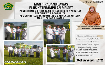 Pengumuman Kejuaraan Olimpiade Bahasa Arab Ke- 6 TK MAN 1 Palas